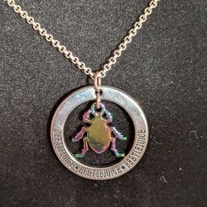 Silver and Multicolor Beetle Juice Pendant Necklace